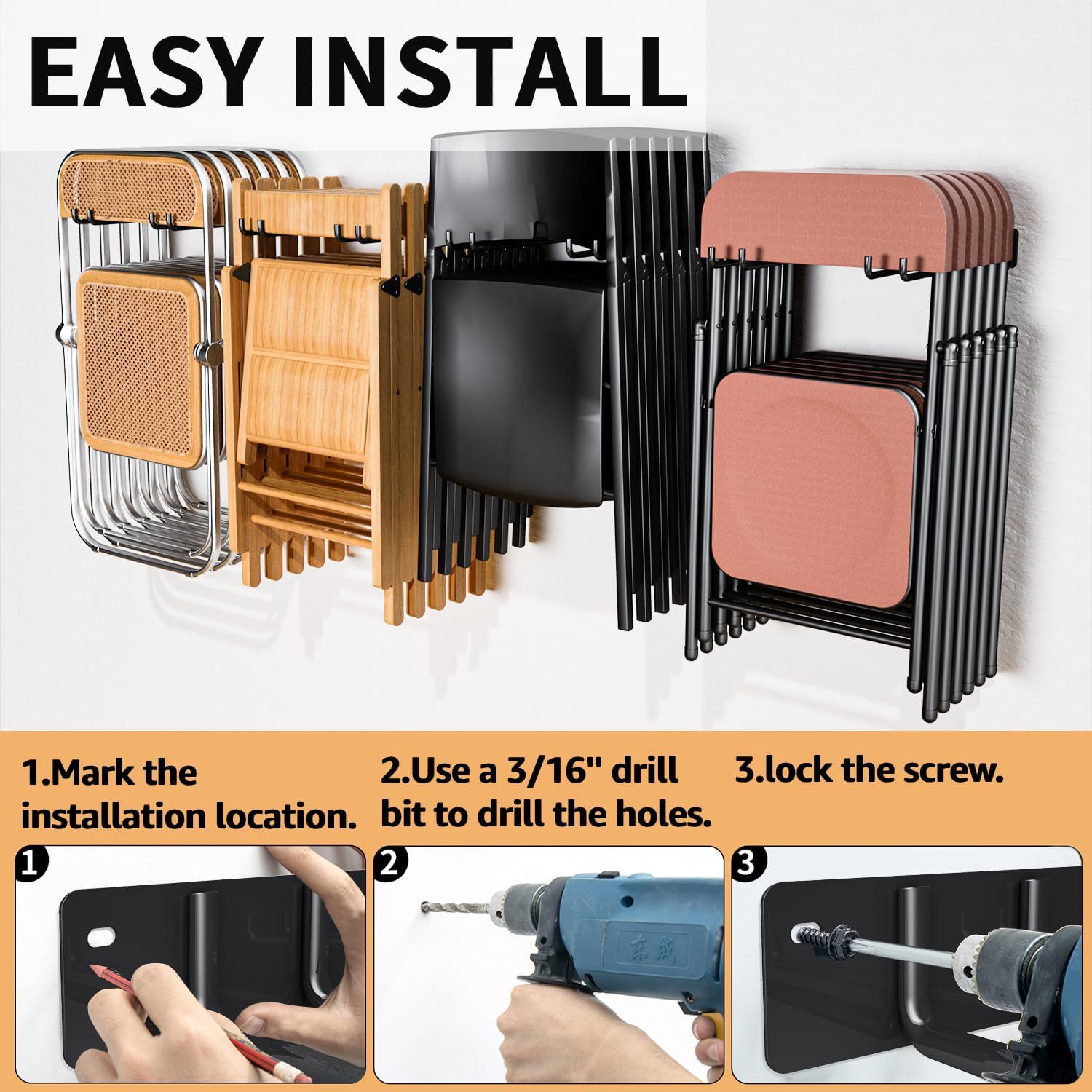 Folding Chair Storage Rack Garden Tools and Folding Chair Storage Rack Suitable for Garage Garden Hook Wall Mounted