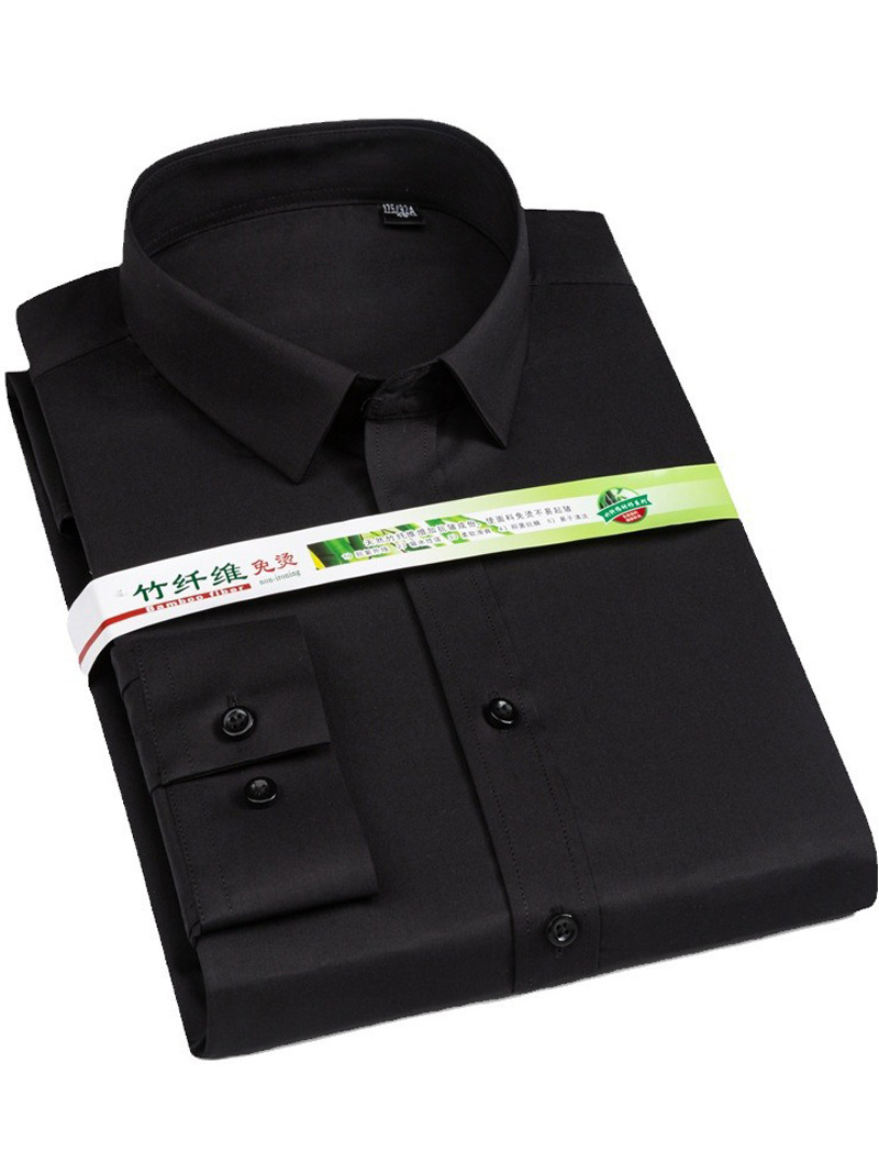 Tooling Style Shirt Men's Slim-fit Elastic Bamboo Fiber Wrinkle-resistant Non-ironing Business Dress Shirt Solid Color Men's Summer Short