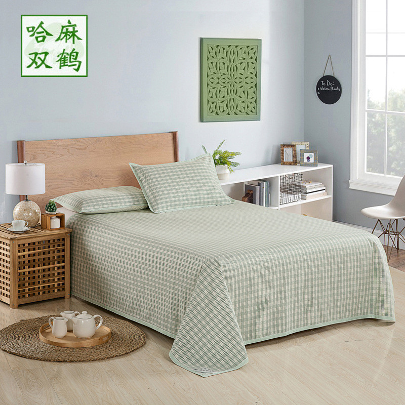 Py Hama Shuanghe Pure Natural Linen Mat Single Double Bedroom Summer 2m Three-Piece Bed Bed Sheets Set