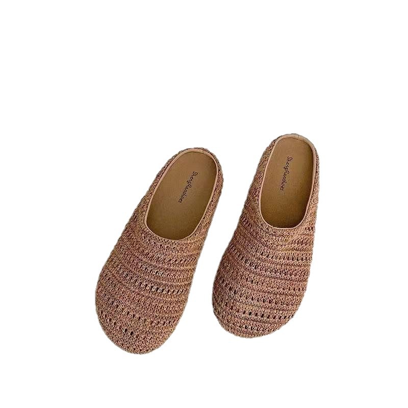 French-Style Niche Closed-Toe Mules for Women, Hollow Breathable Closed-Toe Half Slippers for Women, Summer Outdoor Roman-Style Thick-Soled Mules
