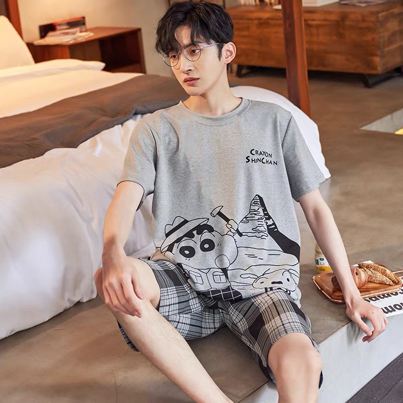 2025 Summer Pajamas Men's Youth Sports Short-Sleeved Loose Casual Home Plus Size Suit Men Can Wear Outside