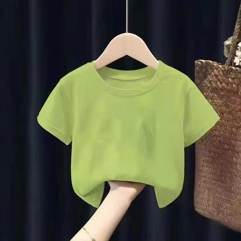 Children's Wear Summer New Solid Color Simple Children's Short-sleeved T-shirt Korean Style Solid Color Pattern-free Blank Clothes for Middle and Big Children