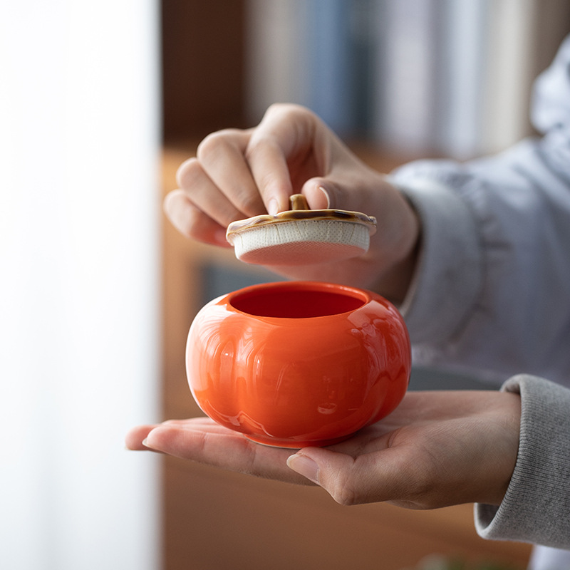 Persimmon tea pot ceramic everything goes well sealed Xi Persimmon candy box wedding gift aromatherapy candle Cup gift box