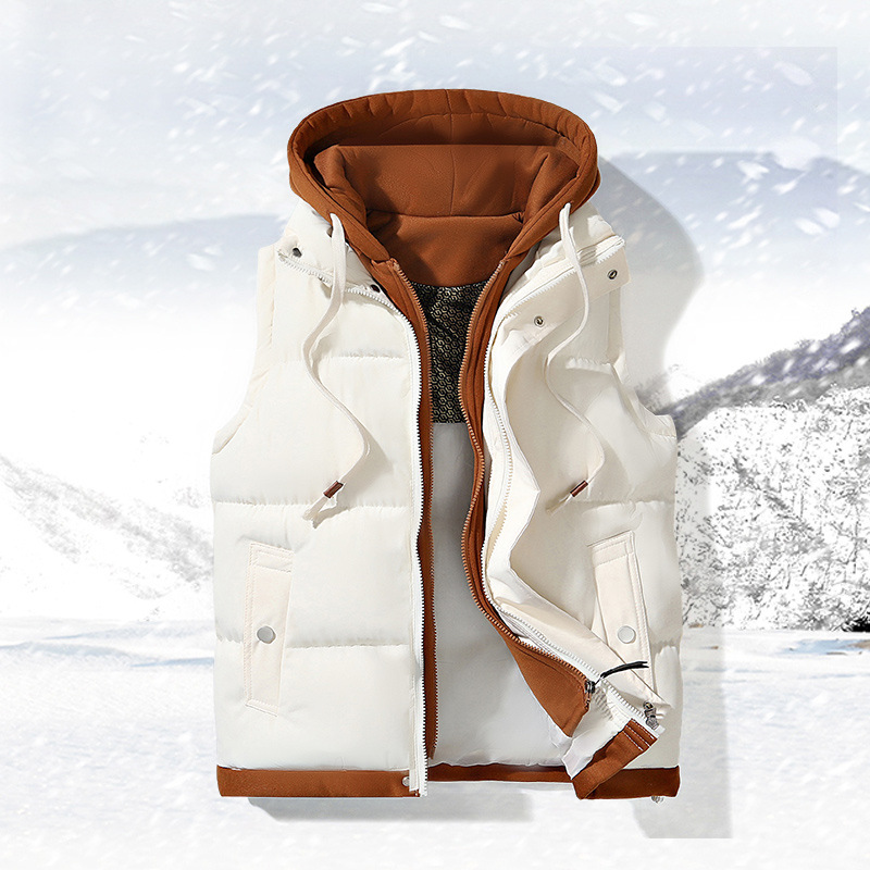 Down Vest for Men and Women, Loose and Versatile, Fashionable, Thickeneded Waistcoat, Stand-Up Collar, Hooded Vest, Outer Vest