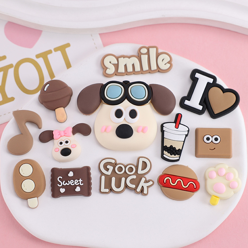 Flying dog safety helmet glasses puppy PVC soft rubber accessories DIY mobile phone case ipad decorative hole shoes refrigerator sticker