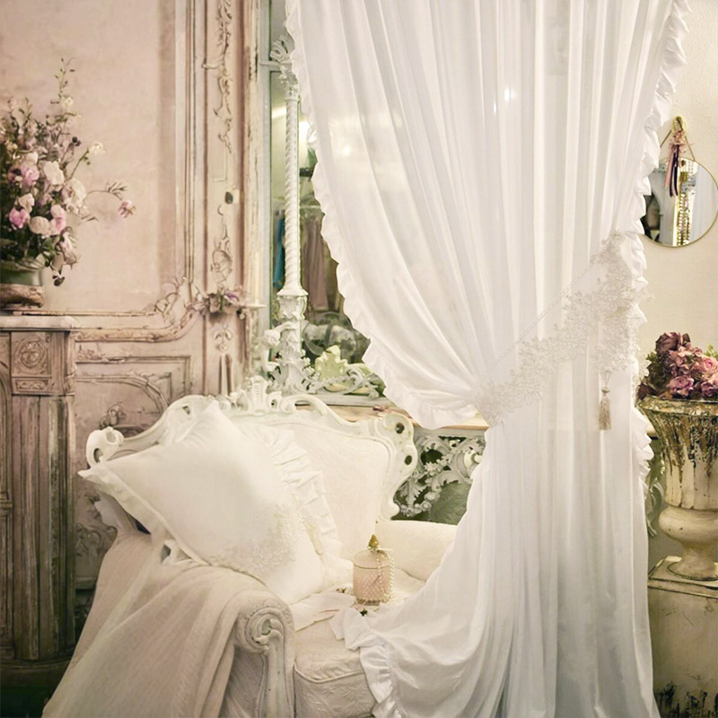French-Style Light Luxury Princess Pure White Modern High-End Sheer Curtains for Living Room and Bedroom, Light-Transmitting but Not See-Through