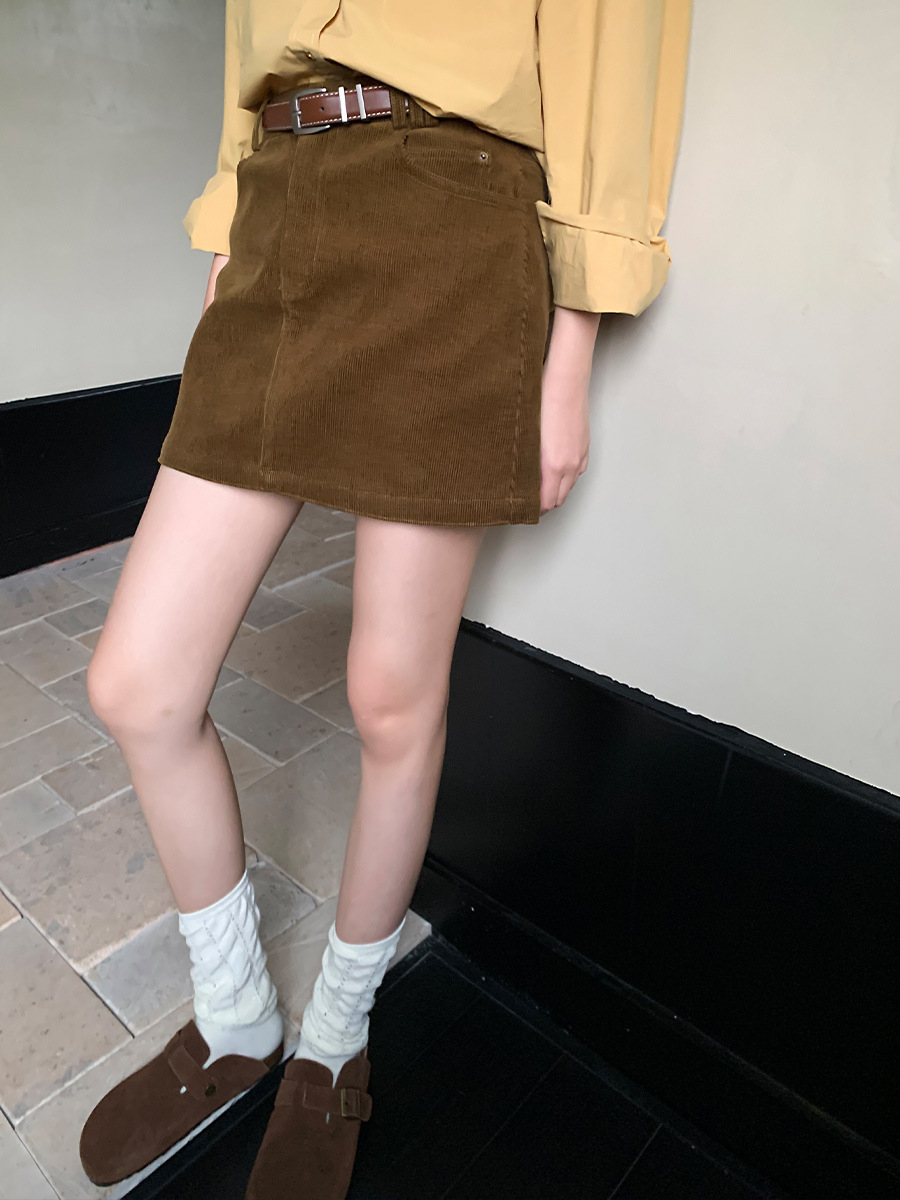 Yier Shirt Corduroy Ins Style Korean Three-point Skirt Waist A- line Short Skirt All-match Waist Slimming Elegant Skirt for Women
