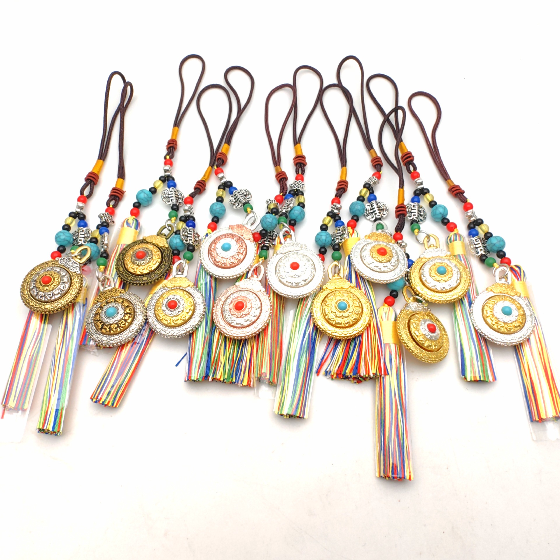 Дзюгун и Багуа Двенадцать Зодиаков Двусторонний Вращающийся Этнический Стиль Древний Сожженный Синий Кистевой Подвеска Сумка Брелок с