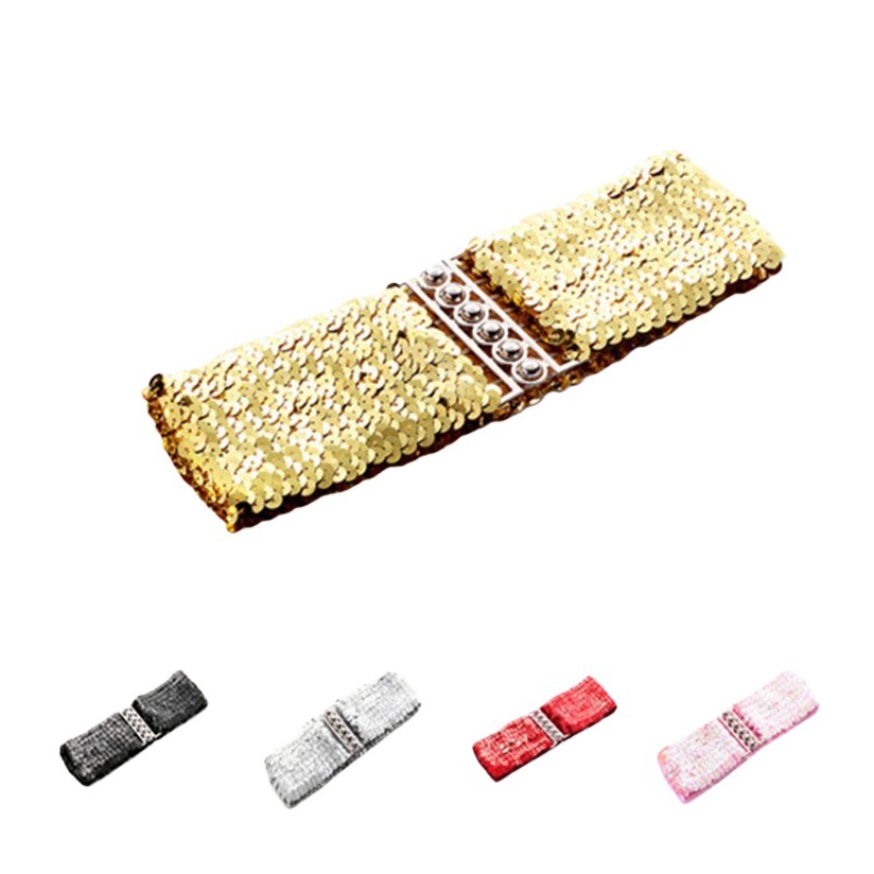 European and American Style Sequin Elastic Belt Women's Buckle Belt Mirror Sequin Belt Fashionable Belt Manufacturer
