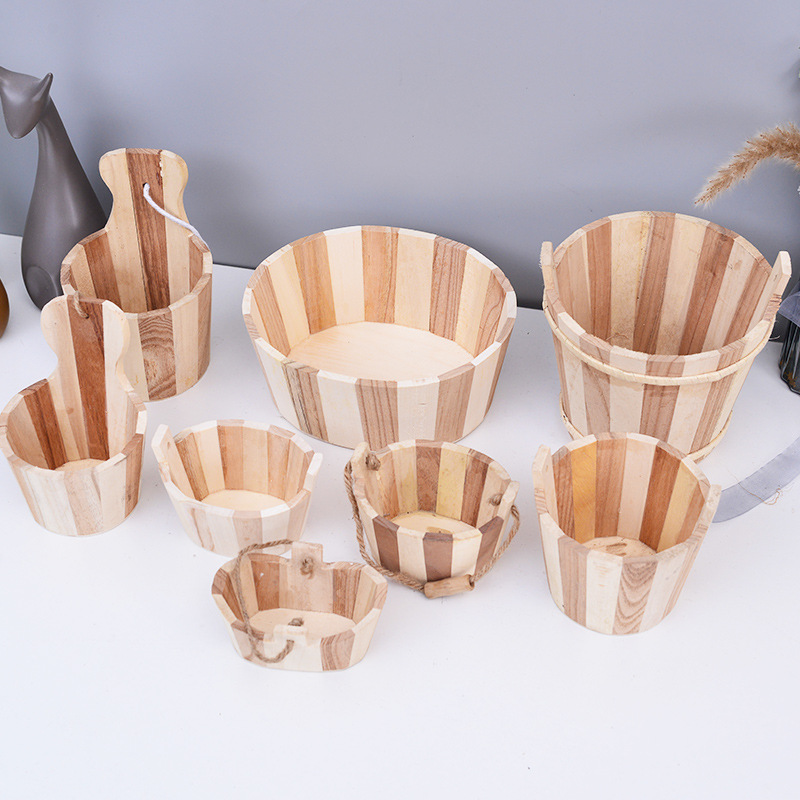 Деревянное ведро для растений, ведро для хранения, детское деревянное игрушечное ведро, пляжное ведро, декоративные украшения, массивное дерево, экологически чистое