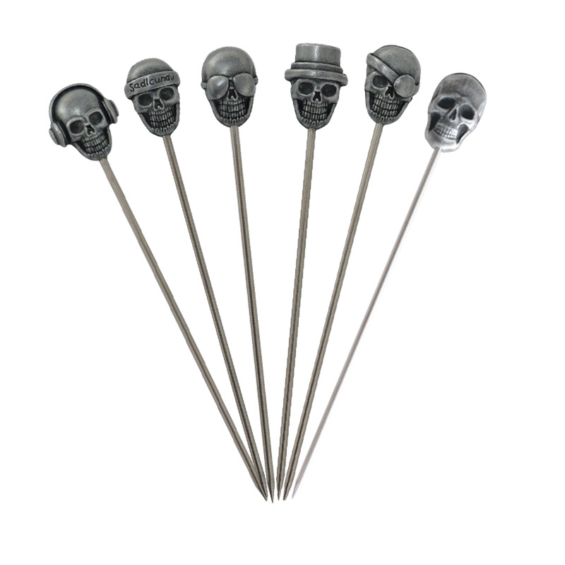 304 metal skull fruit salad snack stick bar Shaker creative shape fruit needle