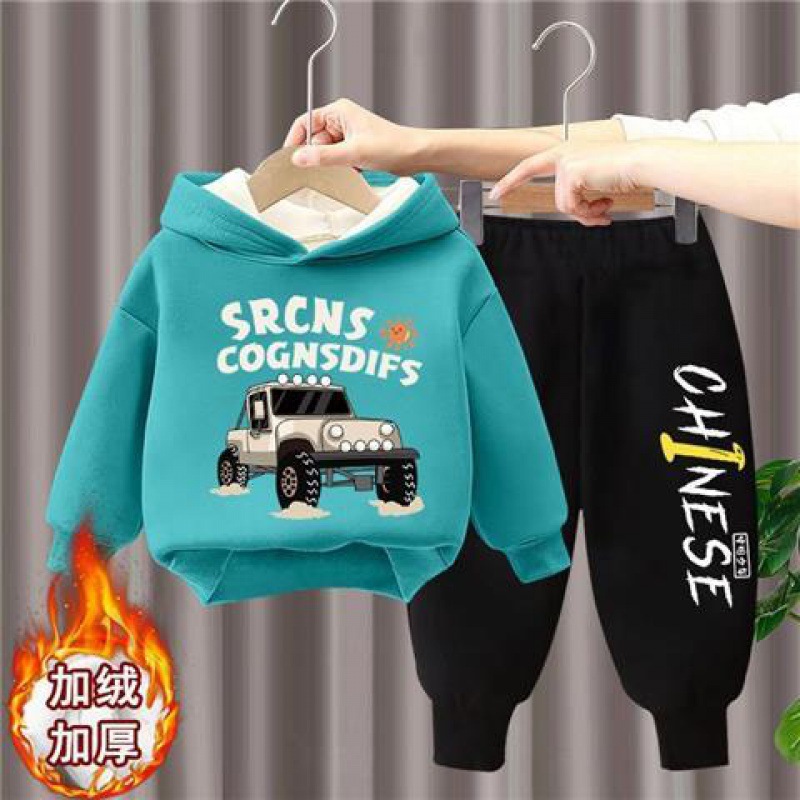 Boys' Cashmere Suit Autumn and Winter Children's Western-style Sweats Children's Hooded Clothes Baby's Winter Two-piece Fashionable Suit