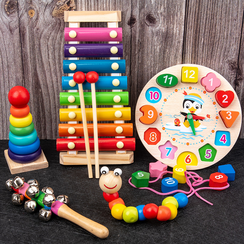 Early Education Benefit Intelligence Building Blocks Infant Children's Wooden Toys Wound Beads Xylophone Preschool Education Musical Instruments Children's Children's Day Gift