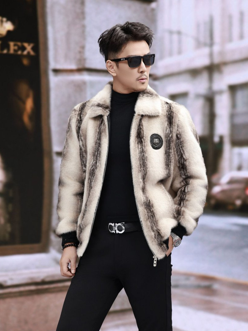 Tiger Pattern Mink Outwear Men's Whole Mink Real Mink Short Mink Haining Fur Outwear Men's 2025 Winter New Manufacturer