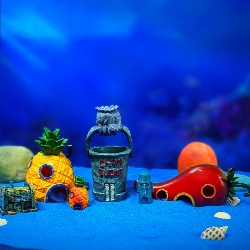 Fish Tank Landscaping Pineapple House Shelter Tank Spongebob Package Fish Tank Decoration Package Ornaments Fish Tank Ornaments Resistant to Falling