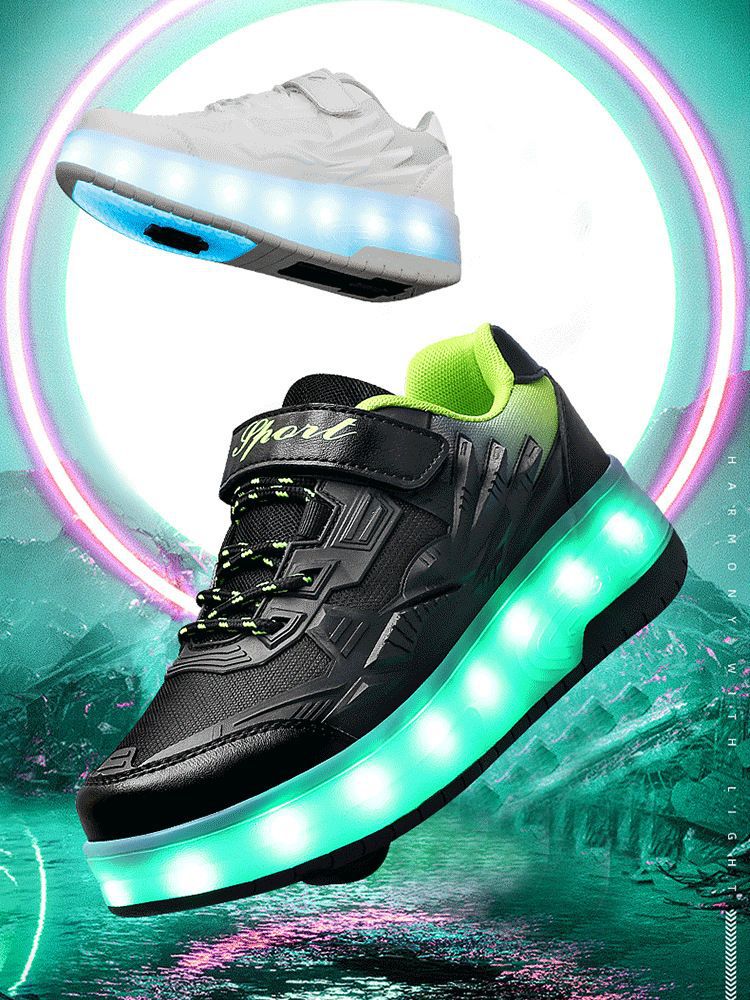 Children's heloo shoes summer two-wheel pulley shoes rechargeable invisible wheels adult skates source factory direct sales