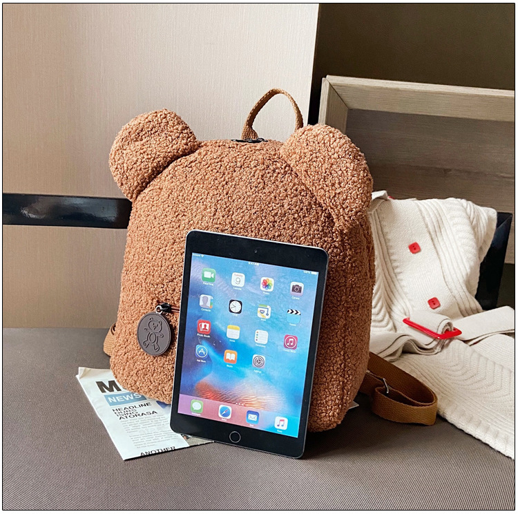 Plush Backpack Women's Bag Autumn and Winter New Korean Style Ins Super Hot Cute Bear Ear Backpack Girls' Family Bag