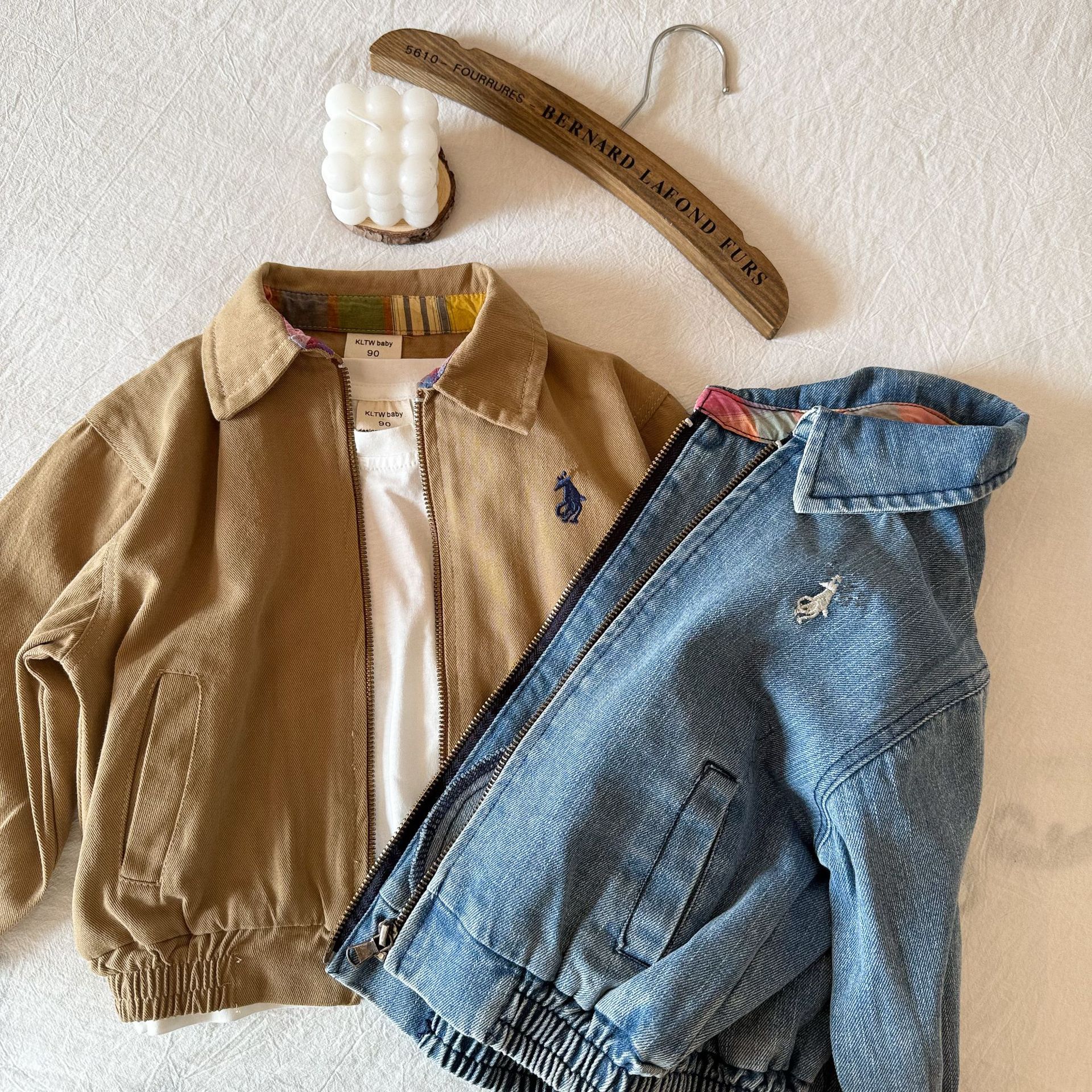 Children's Denim coat 2025 spring and autumn classic retro distressed washed zipper baby solid color jacket top