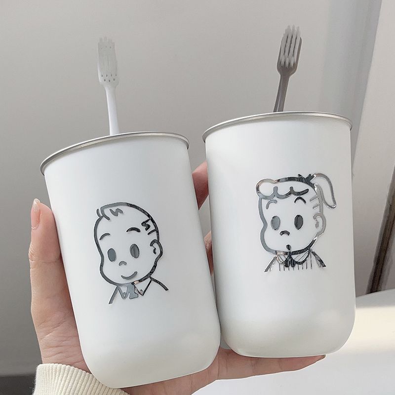 Brushing Teeth and Mouthwash Couple Mouthwash Cup 304 Stainless Steel Cup High-Looking Cute Cartoon Travel Size Wash Cup