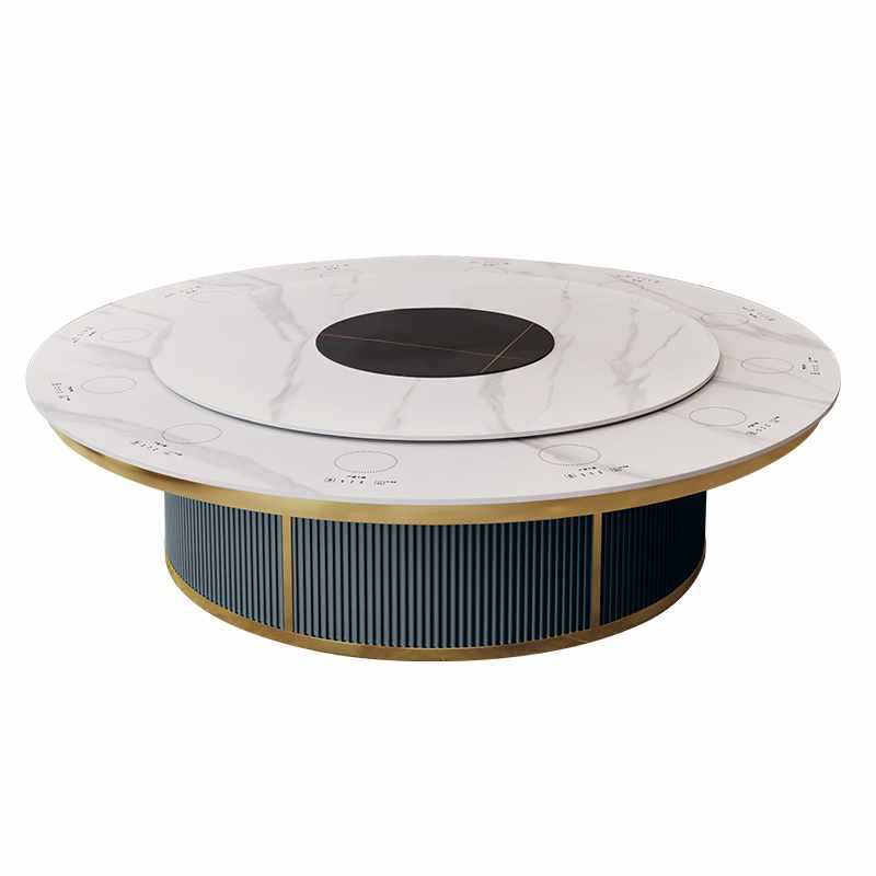 ✅ Electric Large Round Table Hot Pot Table Induction Cooker Integrated Slate Hotel Club Dining Table and Chairs Hidden for One Person