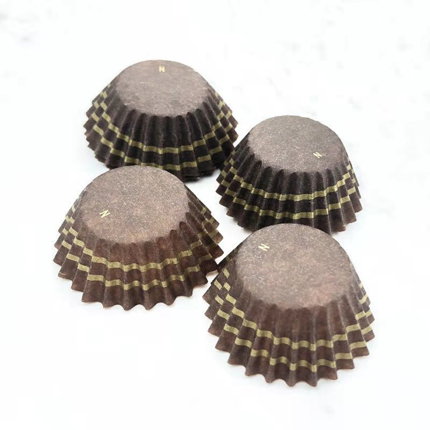Oil-Proof Brown Gold Circle Chocolate Paper Tray Small Cake Tray Paper Cup Gold Thread Chocolate Wrapping Paper 500 Pieces