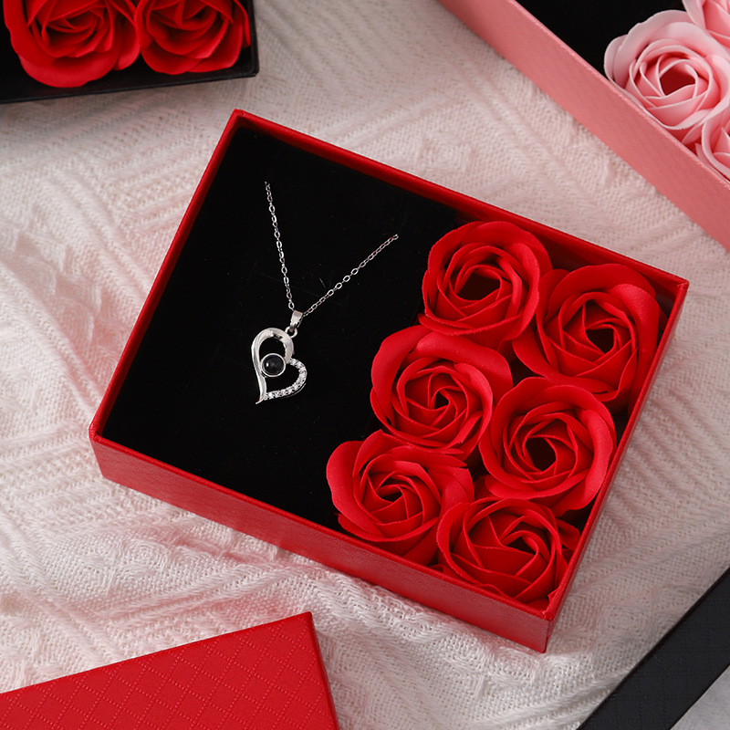Creative Valentine's Day Gift Ring Necklace Rose Flower Jewelry Box Window Gift Box Window Soap Flower Jewelry Box