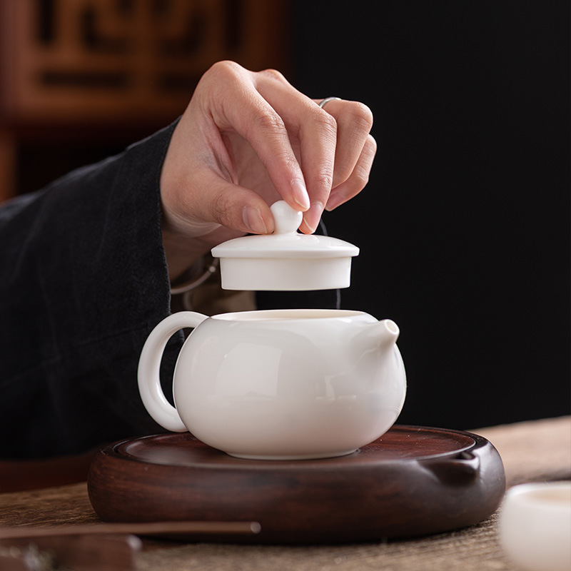 Dehua Suet Jade White Porcelain Ceramic Kung Fu Tea Set Household Handmade Xishi Pot Side Handle Pot Teapot Filter Single Pot