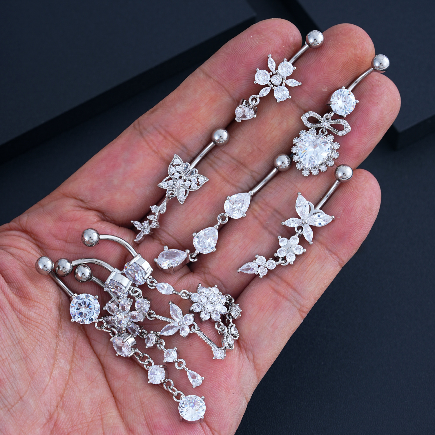 Cross-Border E-Commerce New Product Navel Ring Copper Inlaid Zircon Heart-Shaped Water Drop Butterfly Pendant Navel Nail Body Piercing Jewelry