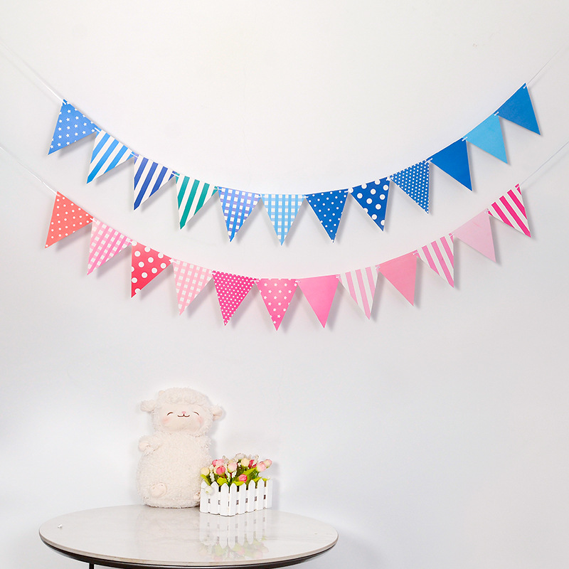 Festival Party Dress-up Supplies Birthday Flag Banner Triangle Flag Decoration Colorful Flag Hanging Flag Props Flower