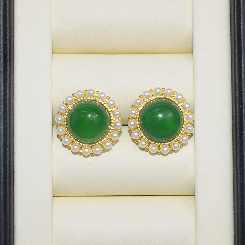 Exquisite Elegant Green Retro Multi-bead Sunflower Agate Earrings Gift Natural Chalcedony Earrings Earrings Supply