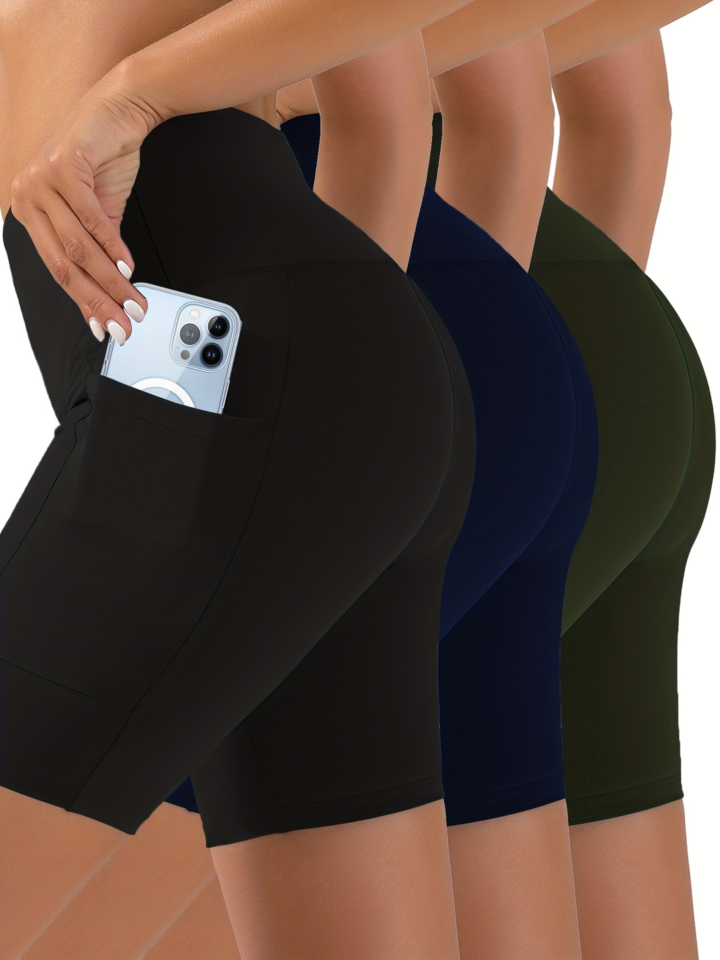 3Pcs Elegant Side Pocket Shorts Set for Women - Soft,