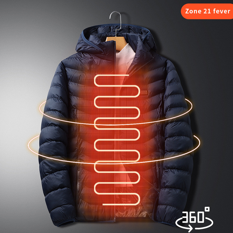 Four-Zone Heating Cotton Coat, Warm Hooded Jacket, Smart Heating Clothing, Constant Temperature Heating Jacket, Electric Heating