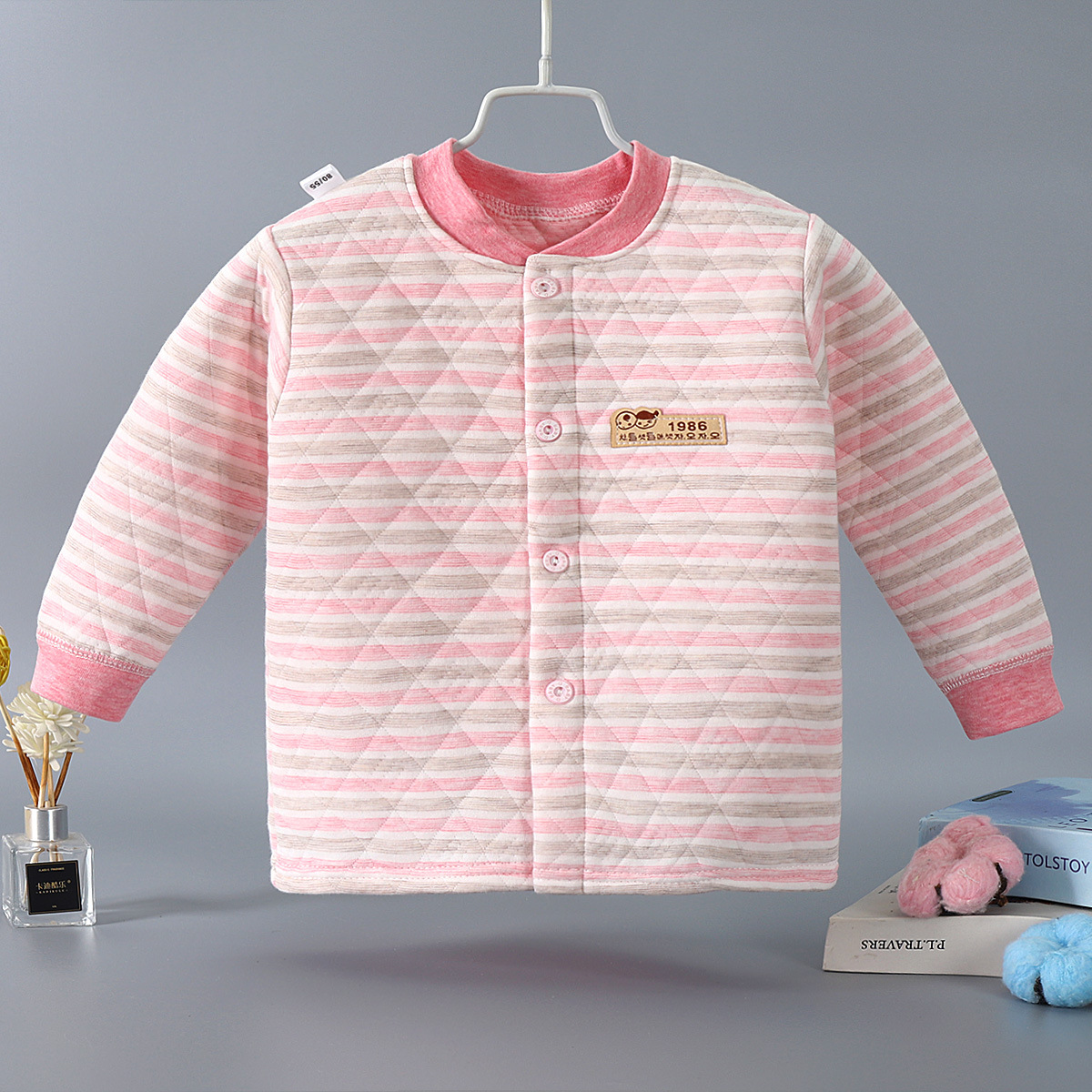 Children's Three-Layer Warm Top Banana Collar Baby's Long-Sleeved Collar Cotton-Padded Autumn Clothes Baby Thickened Base Shirt