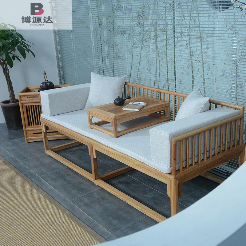 Новый китайский стиль, массивная лохан-кровать, простой ясень, диван для балкона