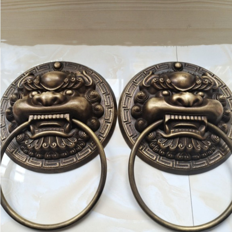 Antique Door Ring Decoration Old-Fashioned Door Household Lion Head Door Handle Large Pull Handle Double Door Bronze Animal Head Handle