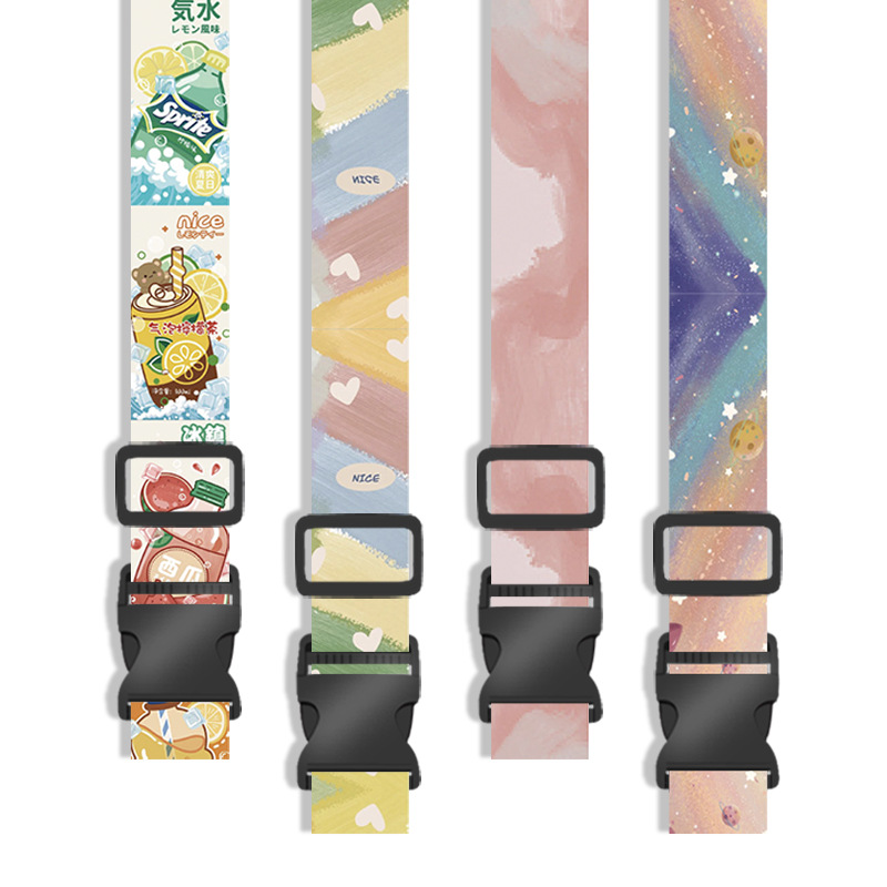 Cross-border travel trolley case packing rope luggage strap cartoon polyester one-word luggage strap buckle ethnic style