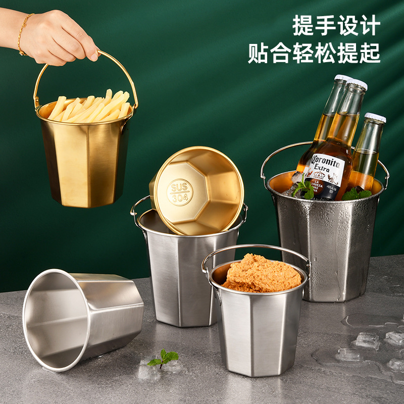 New 304 Stainless Steel Ice Bucket Small Bucket Internet Popular Mini Small Bucket Bar KTV Snack Bucket Fries Bucket