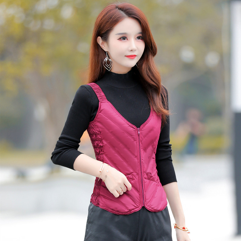 Autumn and Winter down Vest for Women, Short, Thin, Slim, Warm, Lining, White Duck Down, Close-Fitting Camisole and Waistcoat