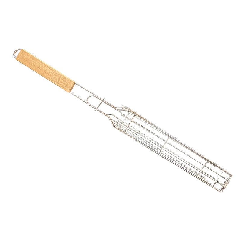 Electroplated wooden handle barbecue grill grill net square barbecue cage sausage clip electroplated barbecue cage wholesale