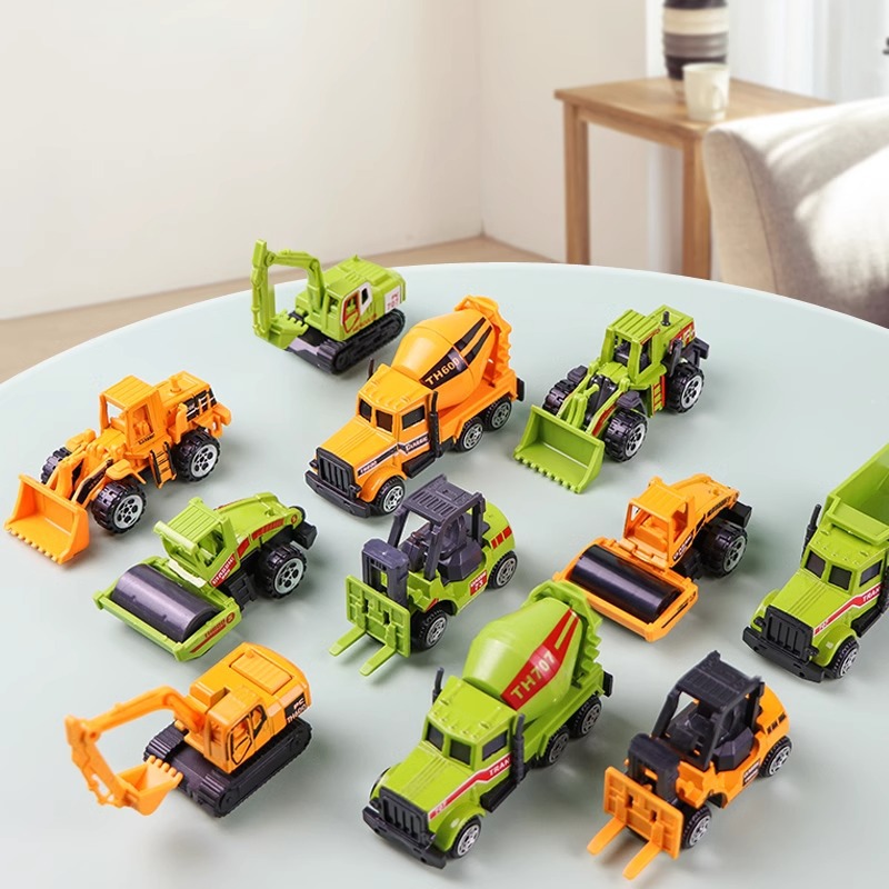 Cross-border hot selling yellow and green alloy car model toy engineering car hook machine bulldozer 6 suit boys love cars