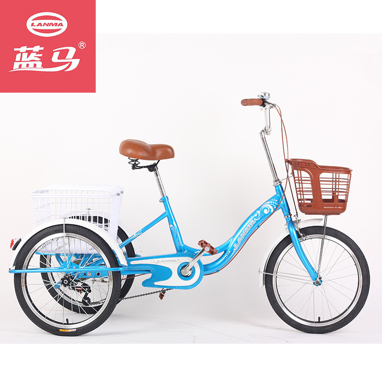 Blue Horse Factory Direct Sales Wholesale 20inch Elderly Power Tricycle Adult Pedal Tricycle with Frame Carrier