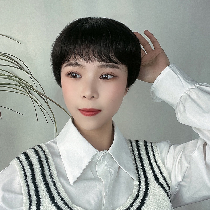 Wig women's short hair full head cover chemical fiber head cover short straight hair fluffy natural middle-aged mother hair cover manufacturers wholesale