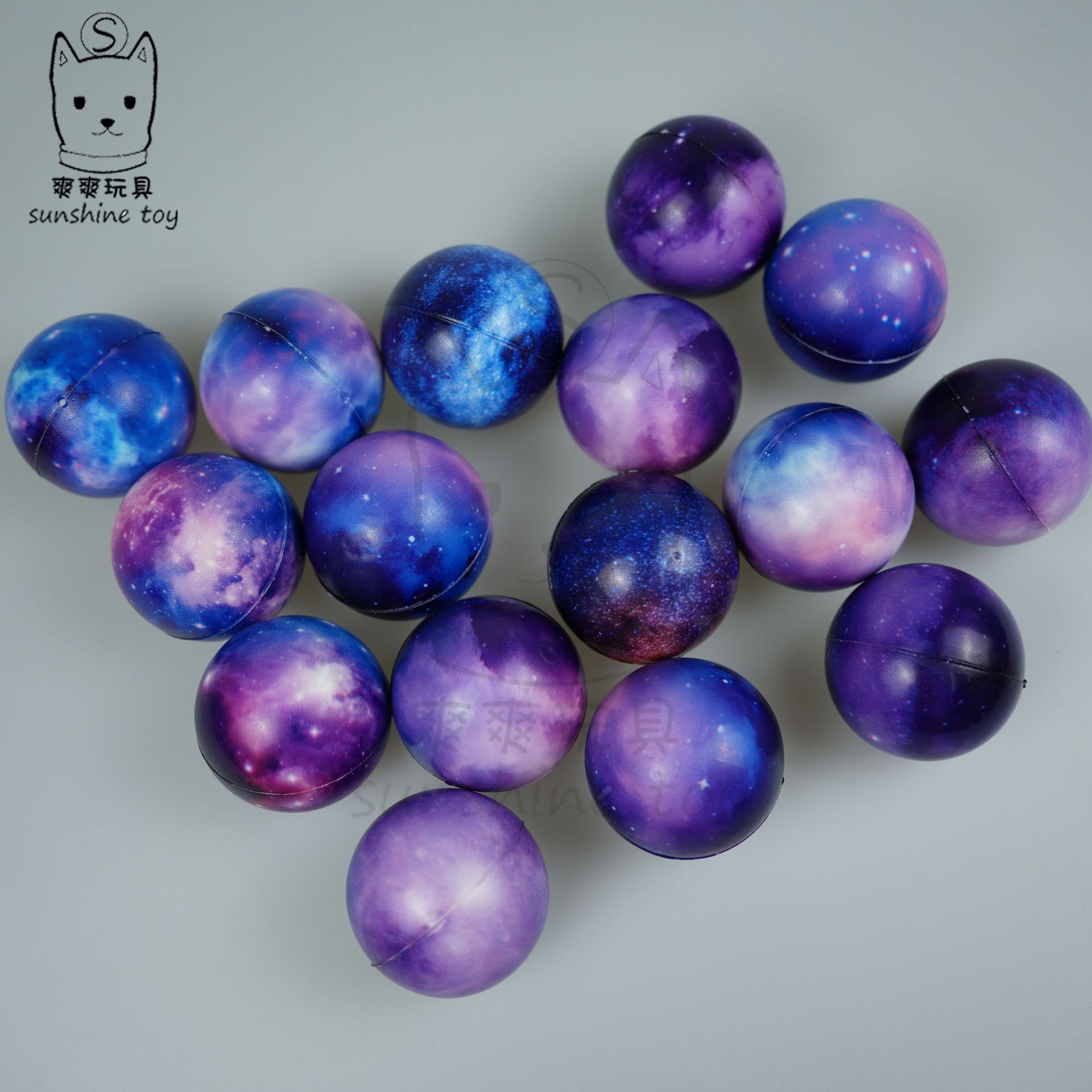 Cross-border 63mm bubble blue starry sky pu ball solar system moon eight planets children's science and education toy stress ball