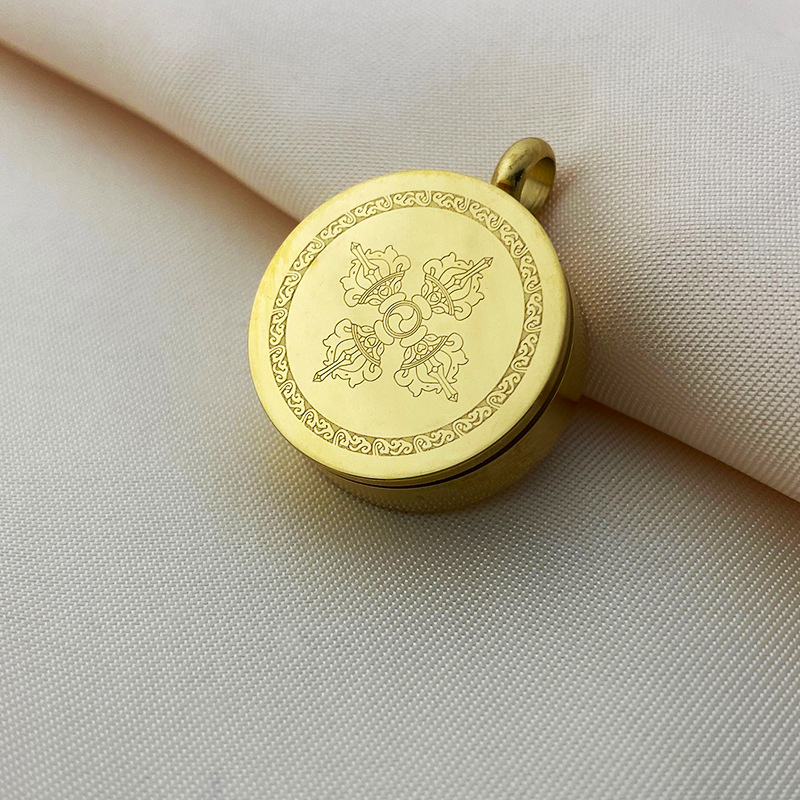 Mini Thangka Golden Gawu Box Threaded Zaji Ram Openable Stainless Steel Round Face Pendant Factory Wholesale