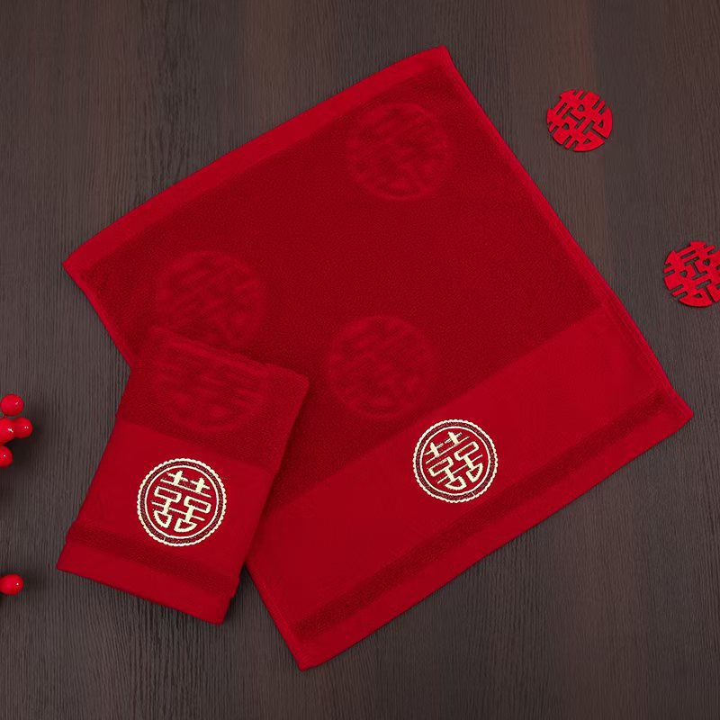 квадратное полотенце 35*35 бордового цвета с двойным счастьем, свадебное подарочное полотенце, утолщенное