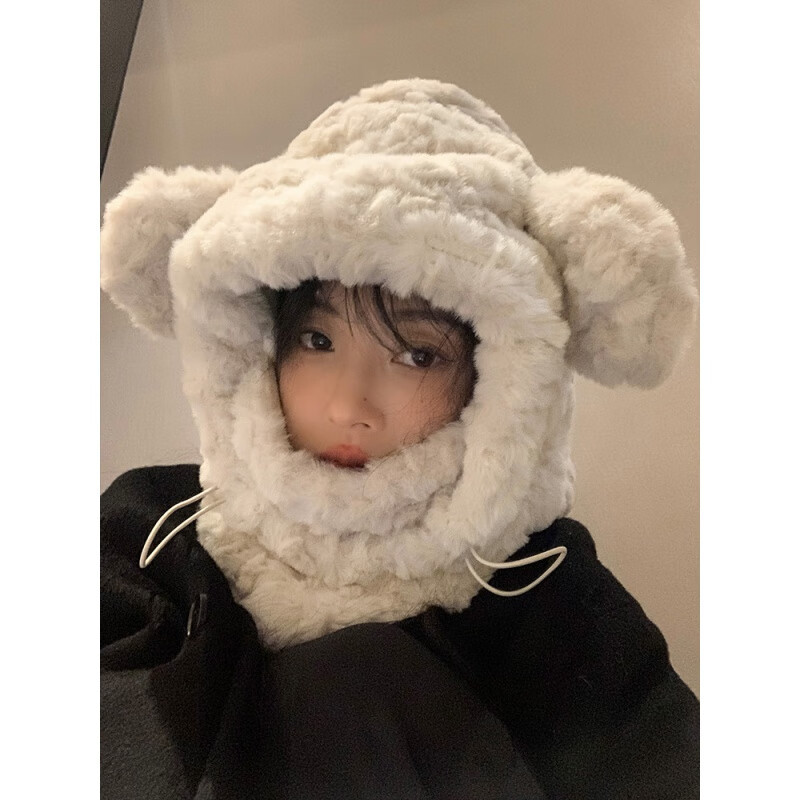 Cute Plush Bear Hat Scarf Women's Autumn and Winter Korean Style Cycling Warm Lei Feng Hat Heap Warm Protection