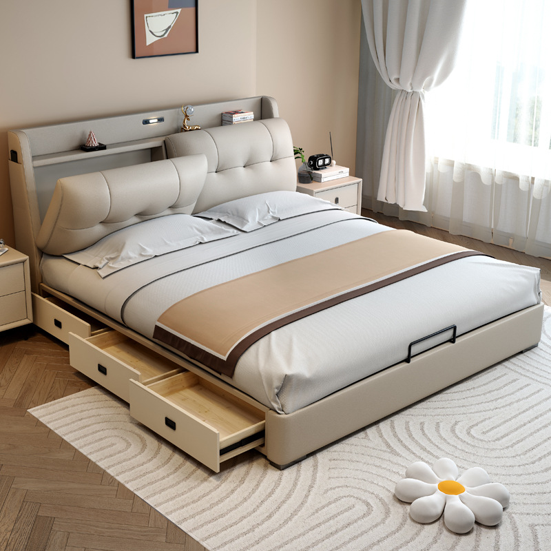 Современная минималистская двуспальная кровать 1.8м с сейфом, прикроватный ящик для хранения, многофункциональная кровать