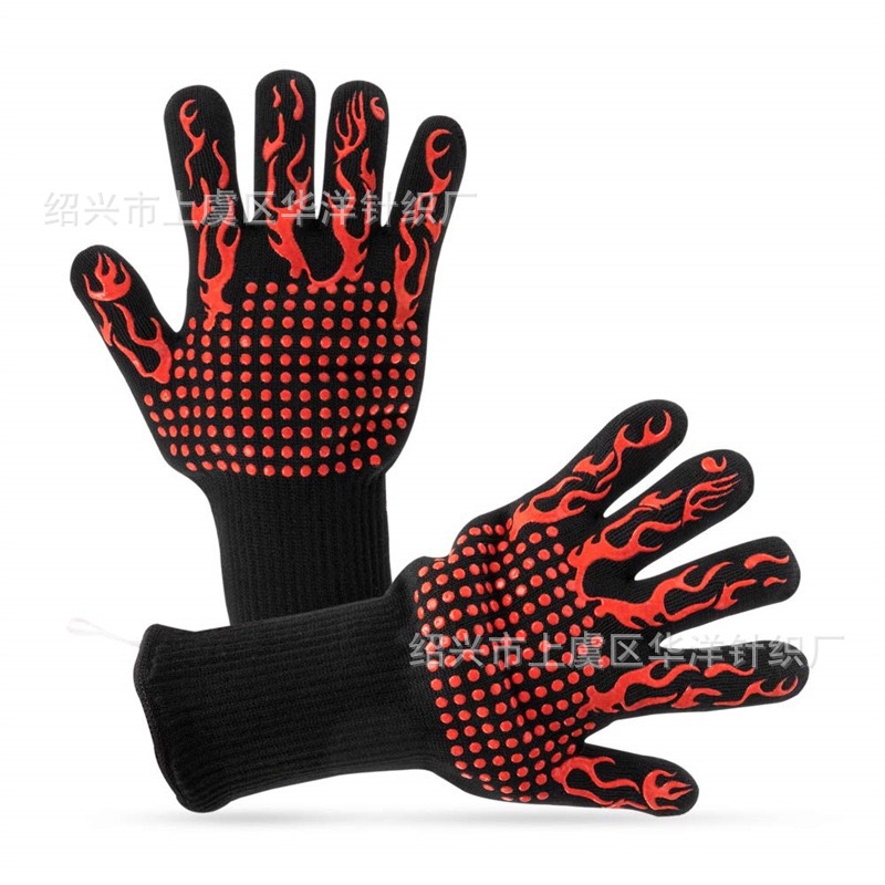 Flame retardant fireproof high temperature 800 degree gloves BBQ barbecue microwave oven baking silicone heat insulation anti-scalding gloves