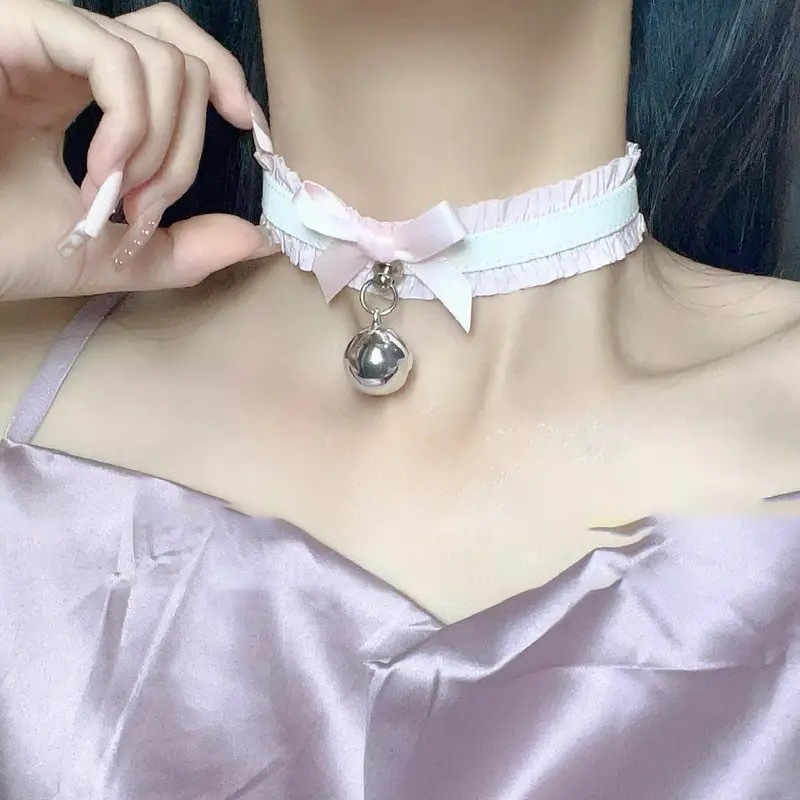 Lace Bow Collar Cat Bell Dog Choker Neck Strap Girl High Sense Traction Rope Sexy Clavicle Chain