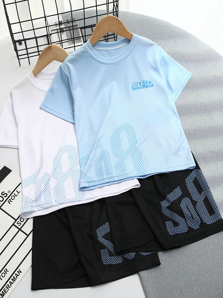 Boys' Quick-drying Short-sleeved Shorts suit Summer 2025 New Mesh Children's Sports Two-piece Set Large Children's Ice Silk